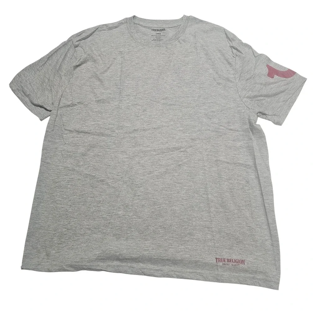 True Religion Gray T-Shirt with Red Logo‎ Casual Streetwear Men's Large New